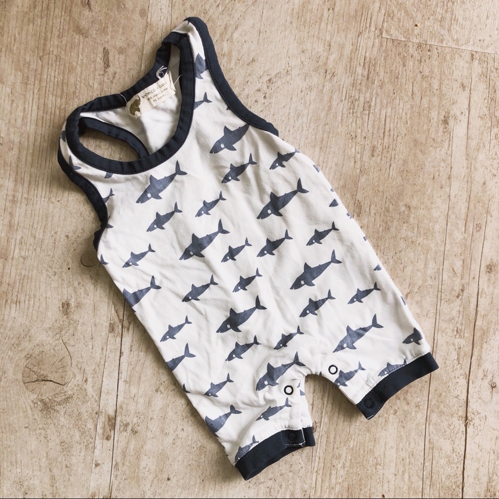 Monica & Andy sharks baby playsuit